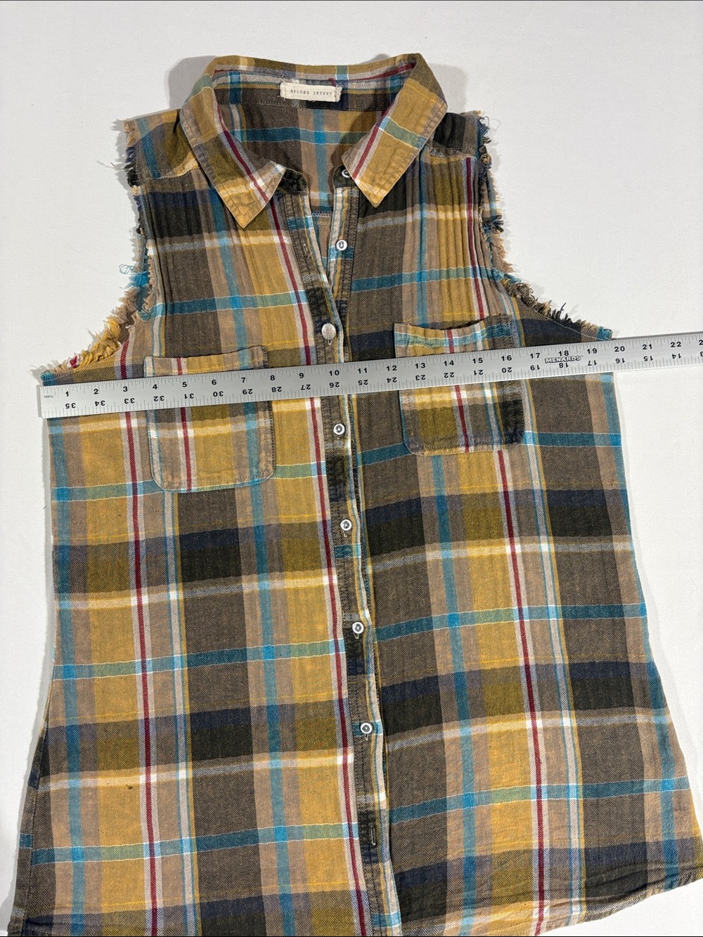 Gilded Intent Flannel Sleeveless Plaid Button-Up Shirt size Small - Picture 11 of 15
